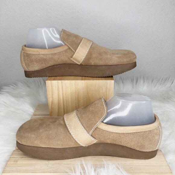 Earth Shoe Kalso Negative Heel Tan Suede Leather Slip On Loafers Size 12.5 - Picture 2 of 6